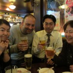 Mina, Andy, Ryugo and Uchiyama-san enjoy Friday night beers.